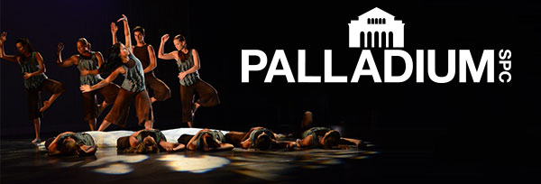The Palladium logo with students dancing
